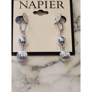 Napier Silver-Tone Ball Drop Earrings With Lever Back Closure For Women